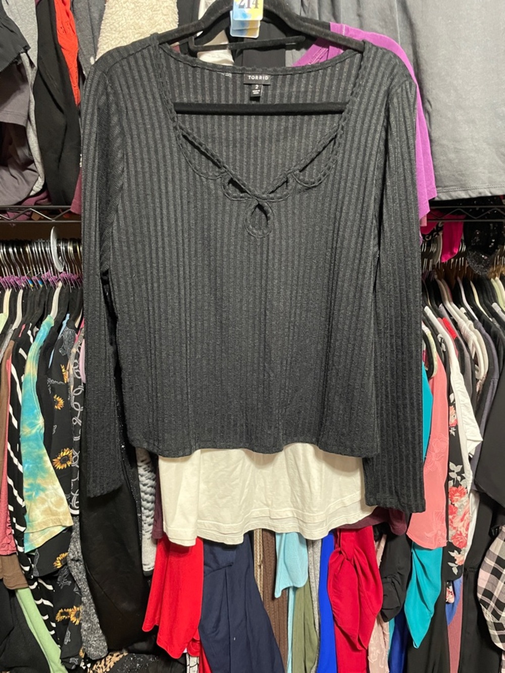 #214 size 2 torrid Black Ribbed Lace-Up Long Sleeve Top